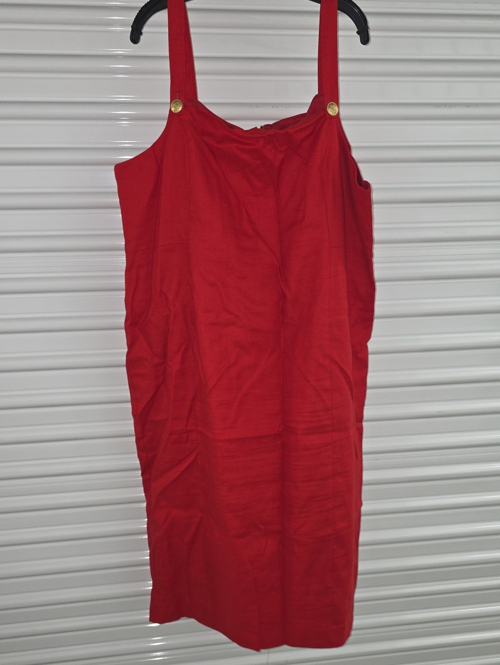 J. Crew Red Midi Shift Dress with Gold Button Straps